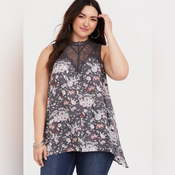 Torrid Grey Illusion Sharkbite gauze tank plus size 2x - Picture 2 of 9